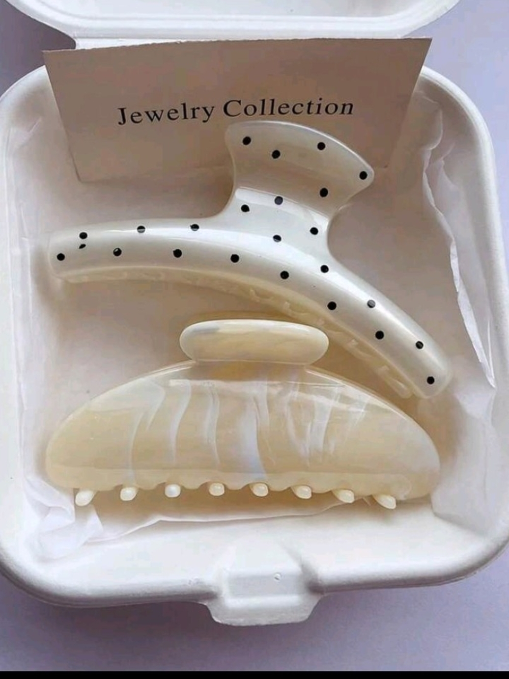 Pearl Cream Polka Dot & Marbled Cream Hair Claw Clip Set